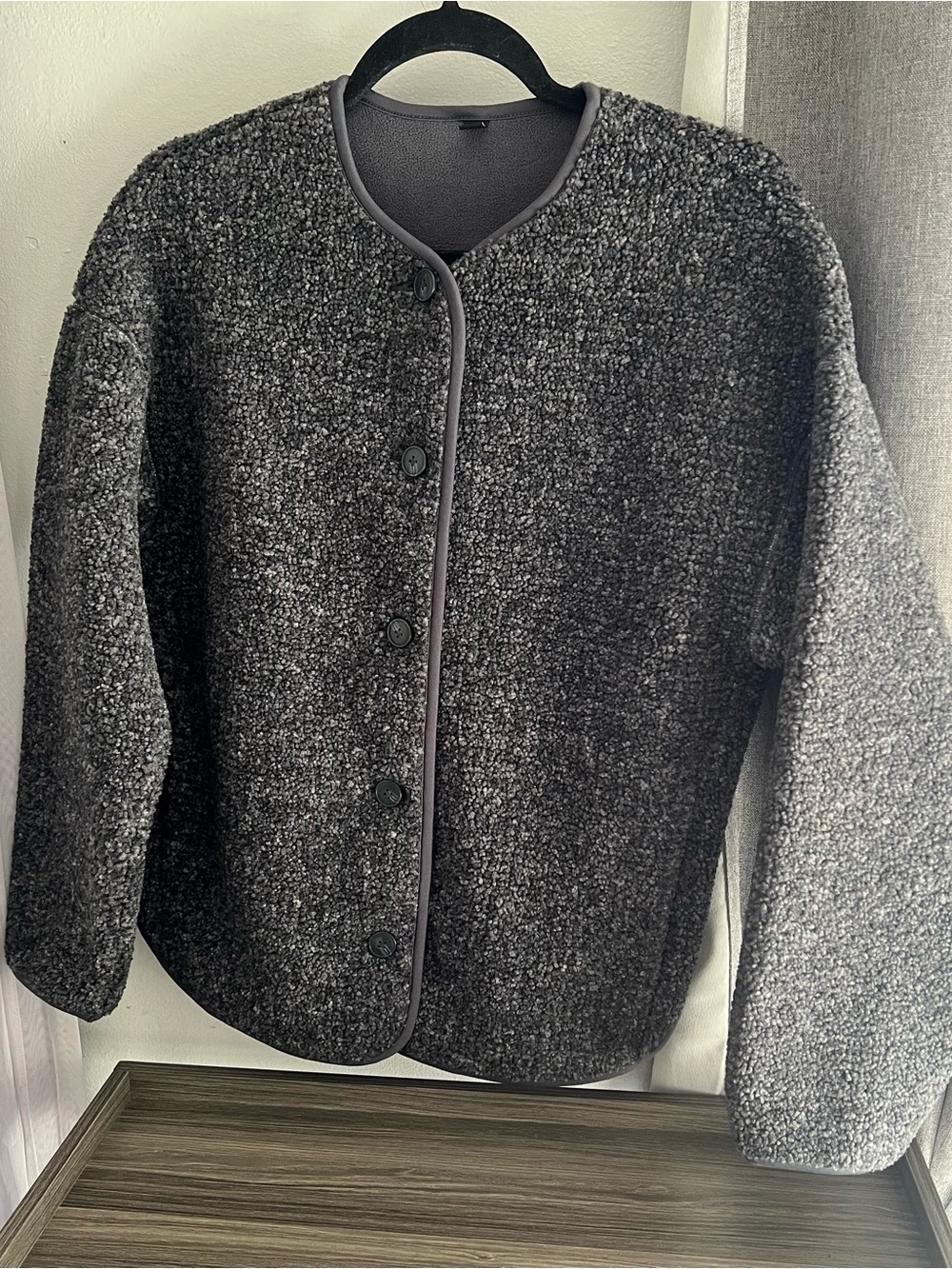 Uniqlo Women's Charcoal Teddy Bouclé Jacket